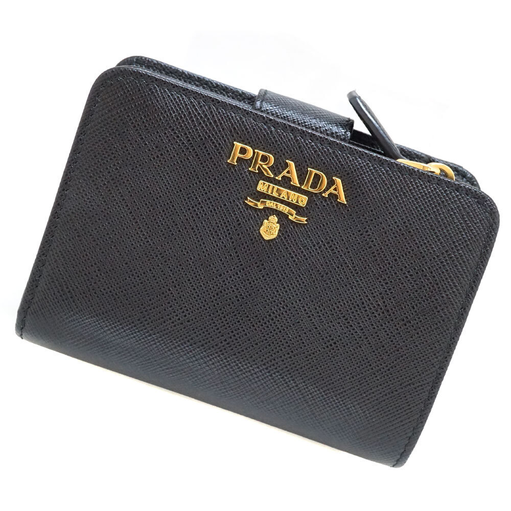 Prada Bifold Leather Compact Wallet Black